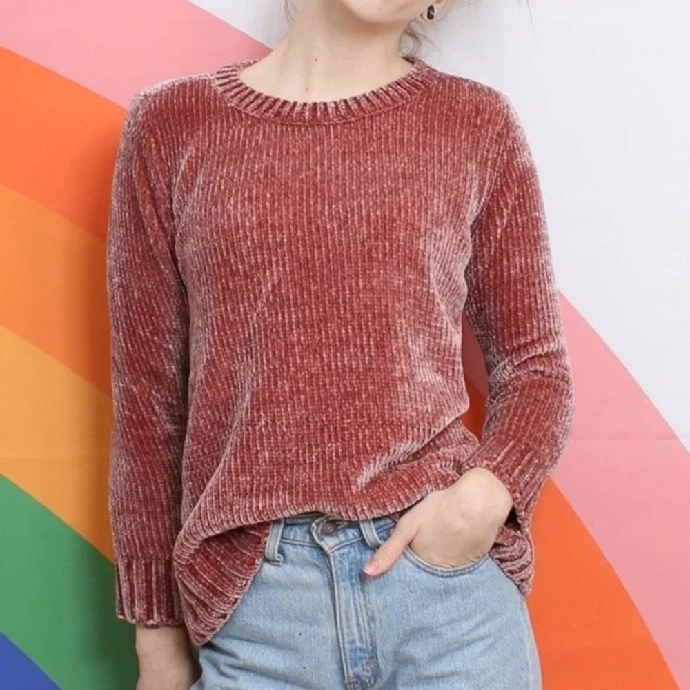 Orvis Rose Pink Ribbed Hem Soft Cozy Chenille Crewneck Sweater - XL